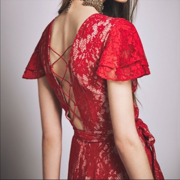 Jetset diaries red floral lace wrap maxi dress. - Picture 4 of 8